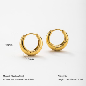Pendientes de Aro en Forma de <span class=keywords><strong>C</strong></span>, Minimalistas y Modernos, Hipoalergénicos, de Acero Inoxidable, Resistentes al Agua, Chapados en Oro de 18k, No se Deslustran - Product Image 2