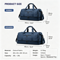 Sac de sport extensible imperméable avec compartiment à chaussures, grande capacité, sac de voyage pour hommes et femmes