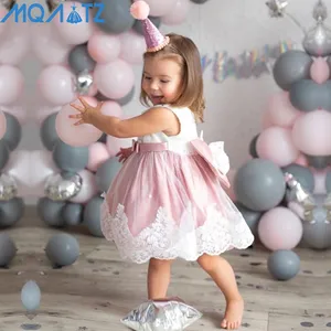 MQATZ 아기 소녀 웨딩 드레스 큰 활 생일 드레스 파티웨어 레이스 디자인 저녁 어린 소녀 키즈 드레스 L1911XZ