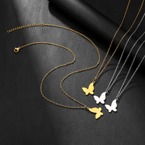 Collar de acero inoxidable con colgante de mariposa, cadena ajustable para la clavícula, para parejas, uso diario, conjunto de joyería de moda. - Product Image 3