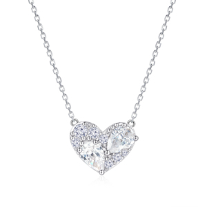 ผู้จัดจำหน่ายเครื่องประดับ สร้อยคอเงินแท้ 925 แบรนด์สั่งทำพิเศษ สร้อยคอจี้รูปหัวใจประดับเพชร CZ สำหรับผู้หญิง - Product Image 1