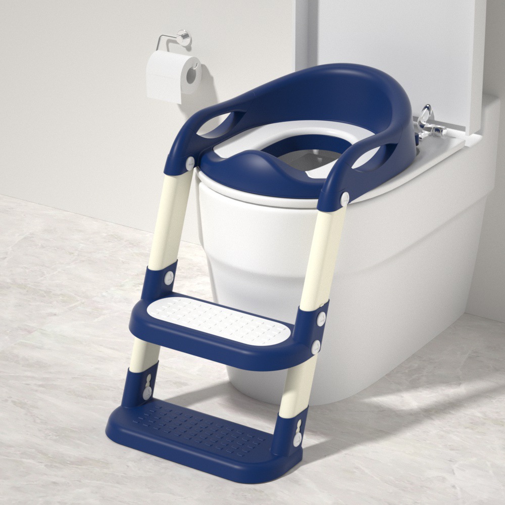 Siège de toilette étagé, coussin en PVC bleu profond
