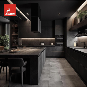 Mobili da Cucina Alland, Armadi Modulari Neri di Lusso in Legno, Moderni Mobili per Cucina e Stoccaggio per Villa - Product Image 3