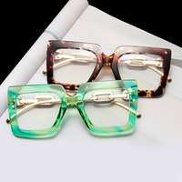 3207 nouvelle chaîne Unique 2023 nouvelle monture de lunettes Anti-lumière bleue femmes carré mode surdimensionné vert léopard lunettes d'ordinateur