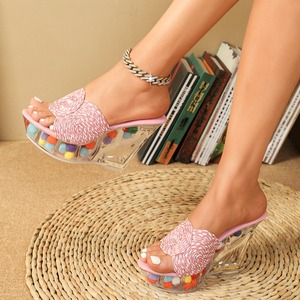 Xuanhui Nuovi Sandali Coreani da Donna Glamour Sexy con Tacco a Zeppa in Cristallo da 11CM e Ciabatte - Product Image 4