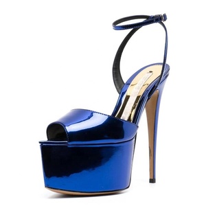 Sandales sexy pour femmes à talons hauts fins et plateforme, bout ouvert, en cuir verni brillant, pour soirées, clubs et danseuses d'été - Product Image 4
