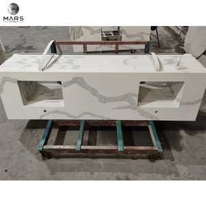 Mặt Bàn Thạch Anh Trắng Calacatta, Có Bệ Bằng Gốm, Dùng Cho Phòng Tắm Và Quầy Bàn Trang Điểm - Product Image 3