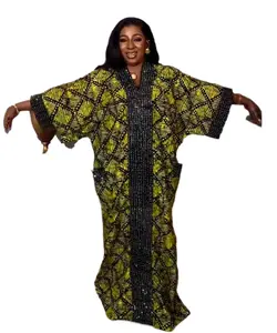 New Fashion African Women Printed Floral Diamond Long Maxi Dress Luxury Color Robe Femme K0192