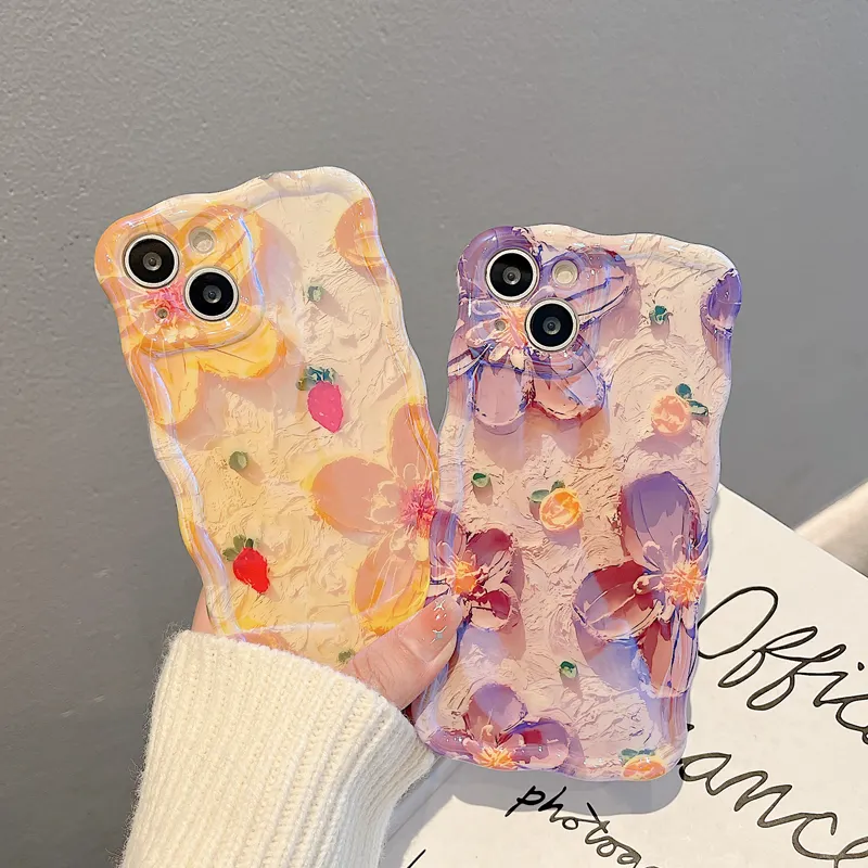 For iPhone 14 Phone Cover Blue Light Pretty Flower Case Soft TPU Case for Girls