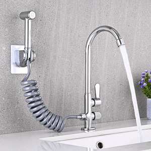 Grifo de cocina de latón con rociador extraíble, grifo de fregadero de arco alto de agua fría para limpieza de fregonas y lavandería - Product Image 5
