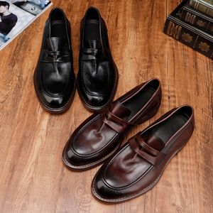 Zapatos Clásicos de Vestir Formales de Cuero Genuino para Hombre, Estilo Penny Loafer, Transpirables, Sin Cordones, para Primavera - Product Image 2