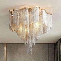 Lustre artistique à pampilles de style nordique, design unique, en aluminium italien, éclairage LED, lampe de plafond minimaliste à chaîne argentée pour îlot de cuisine