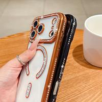 Coque de téléphone transparente premium avec dos transparent pour iPhone 18 17 16 Pro Max, étui magnétique en TPU à paillettes diamantées pour chargement sans fil