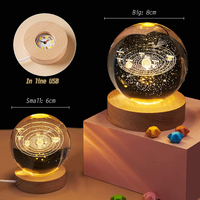 Offre Spéciale décor de bureau 3d Art boule de cristal lampe de nuit boule de cristal lumineuse décoration système solaire Led veilleuses