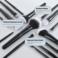 Ensemble de 15 pinceaux de maquillage de haute qualité avec logo personnalisé, noirs, pour les yeux, le visage et le fond de teint, outils de maquillage professionnels avec manche en bois