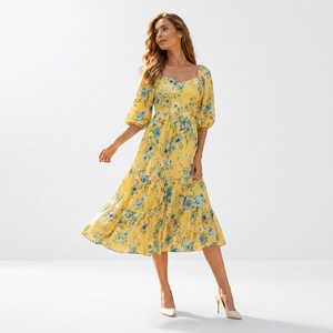 Robe d'été à imprimé floral pour femme, look bohème élégant pour les escapades à la plage, les voyages, les réunions en jardin et plus encore - Product Image 1