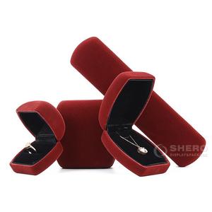 Elegant Red Velvet Jewelry Box <b>Set</b> with Replaceable Liner for Earrings Bracelets Rings for Jewelry Shop Wholesale Supply - Product Image 4