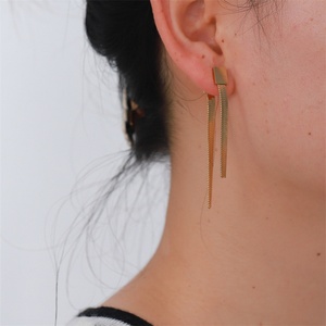 Pendientes de Cadena de Espiga de Diseño Único, Acero Inoxidable, Chapado en Oro, Cadenas Planas de Serpiente, Joyería para Mujer - Product Image 5
