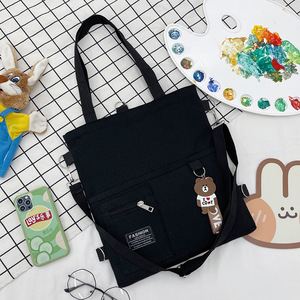 Logotipo personalizado Reutilizável Canvas Tote Bag com bolso e Zipper Messenger Shoulder Design Padrão dos desenhos animados para compras - Product Image 2