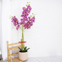 Tanaman Anggrek Phalaenopsis Buatan Warna Ungu dalam Pot, Bunga Kupu-kupu Plastik Realistis untuk Dekorasi Rumah