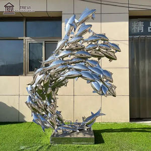 海辺の装飾用金属製動物彫刻 ステンレス鋼の魚とイルカの像 - Product Image 4