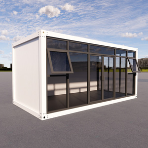 <span class=keywords><strong>Bureau</strong></span> préfabriqué de luxe en verre avec cadre en aluminium noir, double porte, maison modulaire pour showroom, utilisation extérieure - Product Image 1