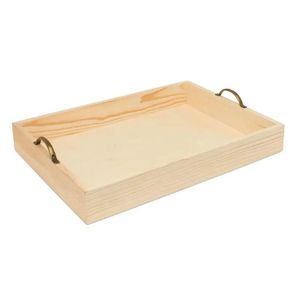 Wooden Serving <b>Tray</b> Set With Metal Handles Pine Wood Three Piece For Tea Or <b>Dinner</b> Use - Product Image 5