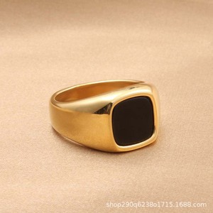 Men's Geometric <b>Titanium</b> Steel <b>Ring</b> <b>Black</b> Glass Bezel Setting Gift Jewelry - Product Image 4