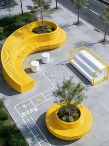 Conjunto Modular <span class=keywords><strong>de</strong></span> Muebles <span class=keywords><strong>de</strong></span> Exterior con Área <span class=keywords><strong>de</strong></span> Juegos Interactiva |   Sofá Curvo Amarillo Personalizado y Asientos Divertidos para Espacios Públicos - Product Image 1