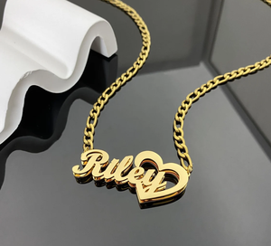 Qiuhan personnalisé en acier inoxydable 30mm boucles <span class=keywords><strong>d</strong></span>'oreilles <span class=keywords><strong>collier</strong></span> Figaro chaîne <span class=keywords><strong>ensemble</strong></span> bijoux pour femmes cadeau personnalisé nom coeur <span class=keywords><strong>ensemble</strong></span> - Product Image 4