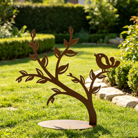 Décoration de jardin populaire en fer forgé, motif oiseau sur branche, effet rouillé, pour aménagement paysager de jardin et de cour arrière