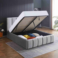 Moderna Base de Cama Doble Queen/King Size con Cabecera de Almacenamiento de Madera Tapizada en Tela Suave, Muebles de Dormitorio