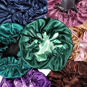 Hot Selaing Doble capa con volantes Satén Custom Bonnets De Douche Personnalisés Parent Child Hair Bonnet Bulk - Product Image 4
