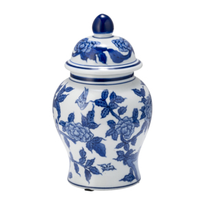 Vaso in Ceramica con Coperchio, Design Floreale Tradizionale Blu e Bianco per Soggiorno e Arredamento Casa - Product Image 1
