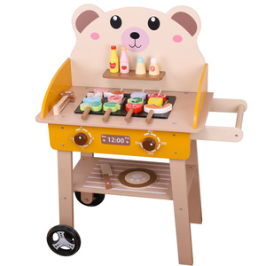 Juego de juguete para parrilla de barbacoa de madera para niños con pinchos y carrito para juego de simulación interactivo, diversión de cocina y juego de rol educativo - Product Image 1