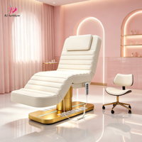 Fauteuil de Salon de Beauté RONJIA en Tissu Doré, Lit de Beauté Électrique, Table et Lit de Massage pour Extensions de Cils et Soins du Visage