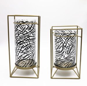 Bougeoir à impression léopard et son lot de 10x20, porte-bougie en verre avec support en métal - Product Image 4