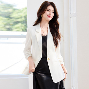Women's 3/4 Sleeve Blazer Solid Color Polyester Anti-Wrinkle Pocket Casual Suit For Commuters - Product Image 4