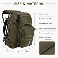 Sac à dos de randonnée vert personnalisé 30L, étanche et organisé, avec système de dos suspendu pour la pêche et l'escalade