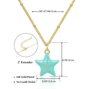 قلادة نجم البحر الزرقاء المطلية بالمينا على الطراز البوهيمي العصري لصيف 2025، مطلية بالذهب عيار 14 قيراط، قابلة للتعديل، مصنوعة من النحاس، تصميم البحر الساحر - Product Image 6