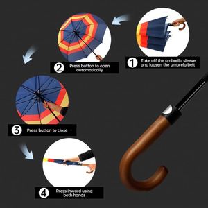 Wholesale Adults Modern <b>Travel</b> Windproof Straight Umbrella Semi Automatic Golf Custom Logo Print 8 Ribs Wooden Handle Rain - Product Image 3