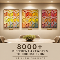 Triptyque mural décoratif 3D géométrique Op Art en PVC découpé diamant Jaune Orange Rose, avec cadre doré, pour couloir d'hôtel, personnalisable