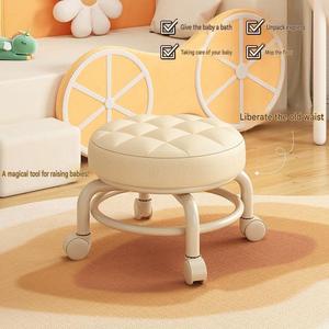 Low Rolling <b>Stool</b> With Wheels Round PU Leather Swivel Ottoman Short Footstool for Living Room Home <b>Office</b> Fitness - Product Image 4