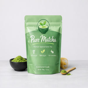 Sac <span class=keywords><strong>d</strong></span>'emballage alimentaire personnalisé avec fermeture éclair, vert café, thé matcha, poudre de fruits secs, sac debout avec fermeture éclair <span class=keywords><strong>pour</strong></span> collation, thé - Product Image 1