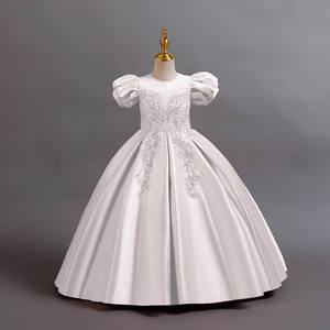 Abito lungo in tinta unita in raso con perline da sposa per ragazze 3-10t nuovo abito da sera formale da principessa eucaristia - Product Image 5