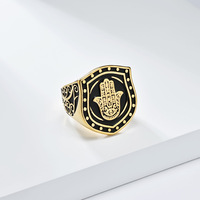Bague Main de Fatima en Acier Titane, Bijou Unisexe, Cadeau, Couleurs Or et Noir, Incrustation Simple, K-R907, Fabriqué à Dongguan