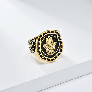 Fatima Hand Shield <b>Ring</b> Titanium Steel Unisex Jewelry Gift Gold Black Steel Color - Product Image 3