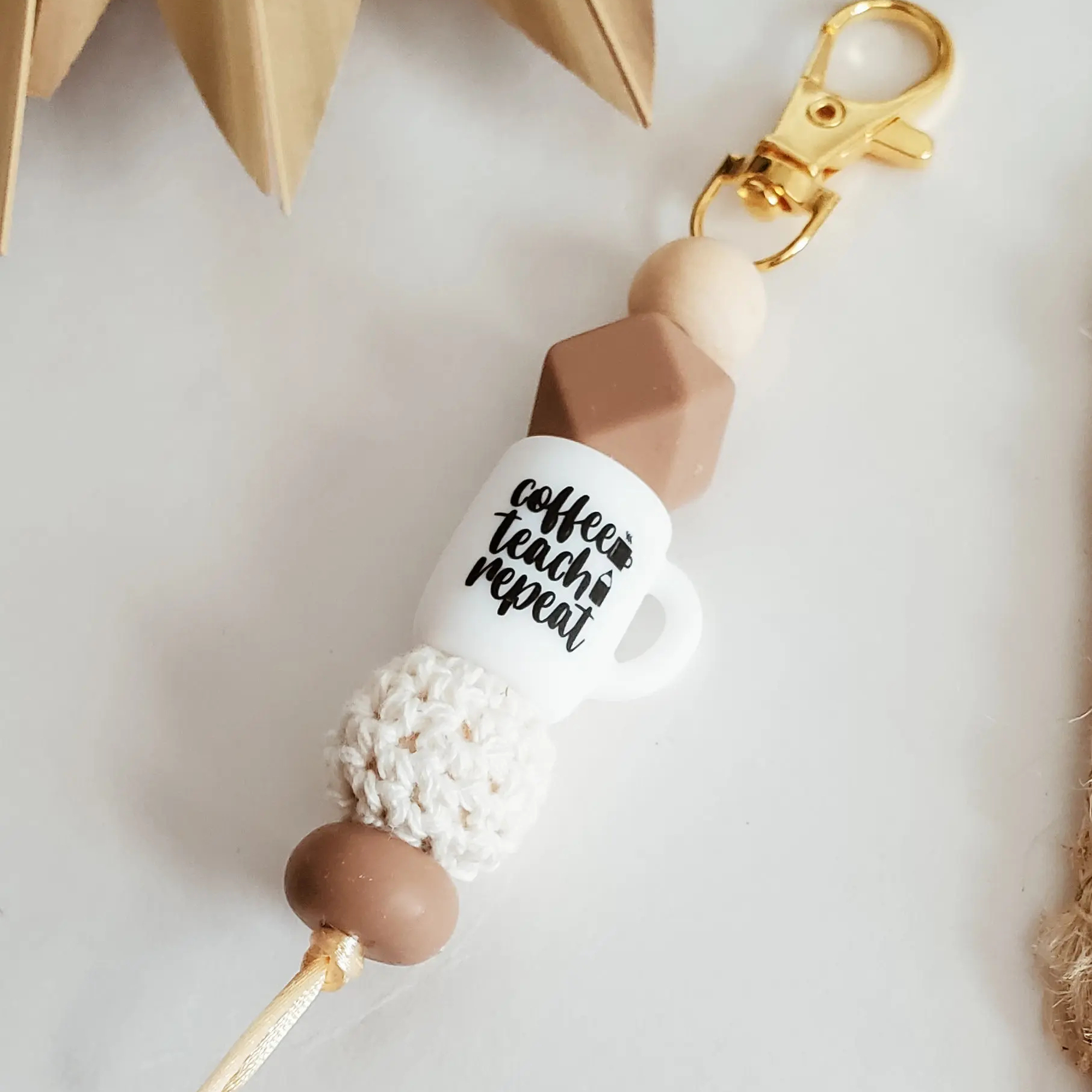 Popular Keychain Lanyard Knitted Cotton Wooden Bead Silicone Beads Tassel Lanyard Teacher Nurse Lanyard Gift Image 5