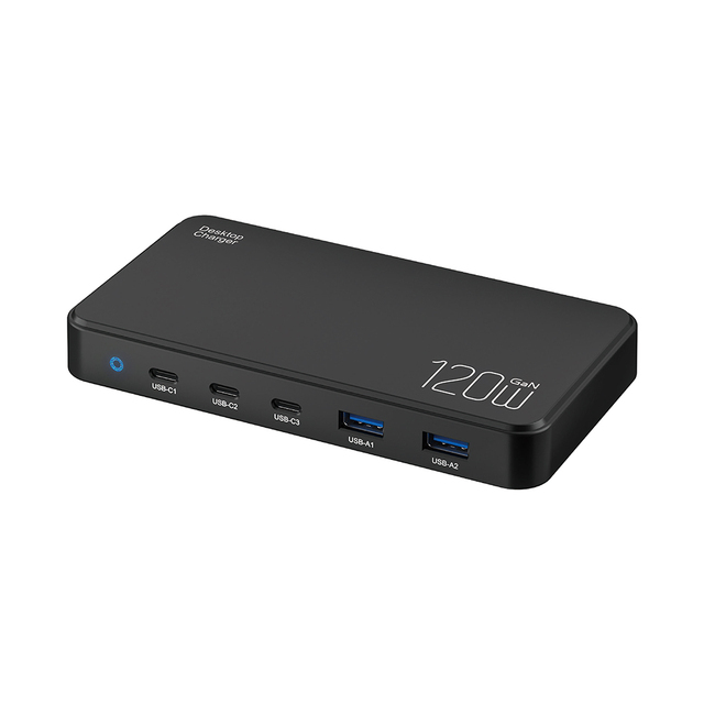 Factory GaN 120W Smart USB Type C PD Charger Quick Charge 3.0 6-Port Charger for 2 Laptop & Mobile Phones USB Desktop Charger