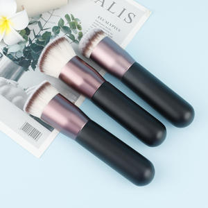 Haute qualité Kabuki maquillage fond de teint plat liquide unique pour visage manche en bois cheveux synthétiques Blush/mélange/poudre privé - Product Image 4